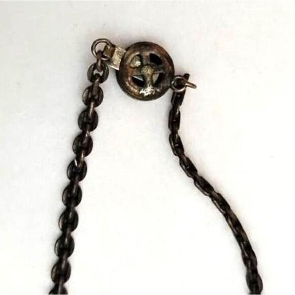 1930s Vintage Filigree Pendant Necklace with Turquoise Glass Cabochons - Picture 5 of 5